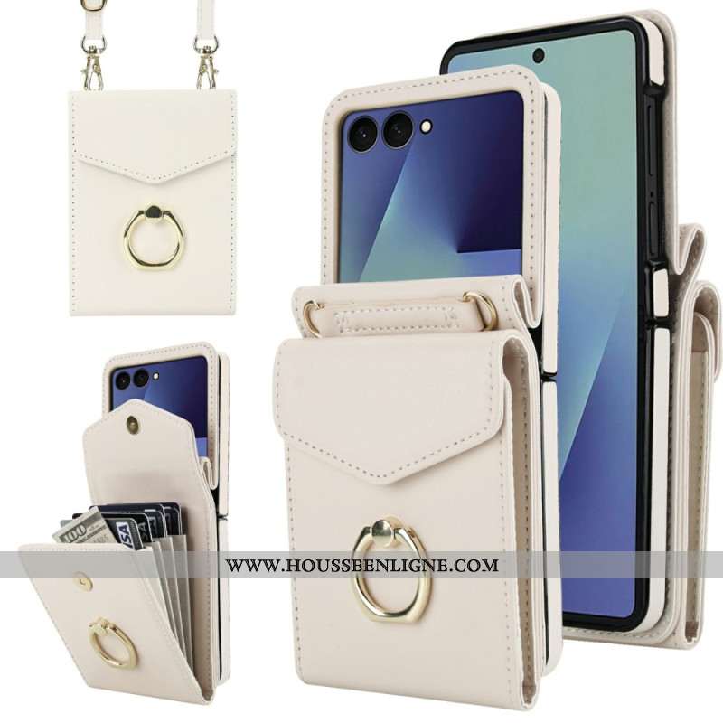 Coque Samsung Galaxy Z Flip 7 Portefeuille Matelassé et Bandoulière