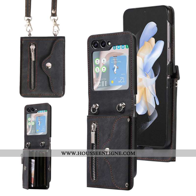 Coque Samsung Galaxy Z Flip 7 Portefeuille avec Lanière et Bandoulière