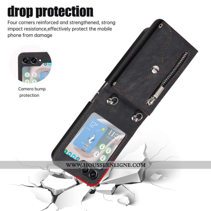 Coque Samsung Galaxy Z Flip 7 Portefeuille avec Lanière et Bandoulière