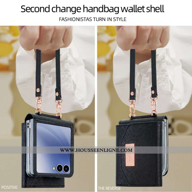 Coque Samsung Galaxy Z Flip 7 Portefeuille et Sangle