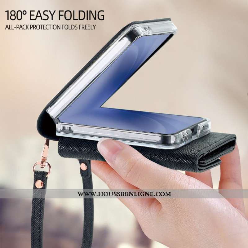 Coque Samsung Galaxy Z Flip 7 Portefeuille et Sangle