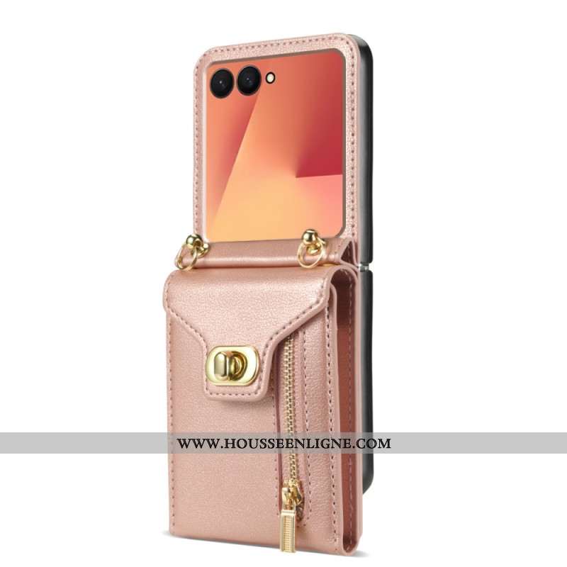 Coque Samsung Galaxy Z Flip 7 Portefeuille zippé et Bandoulière