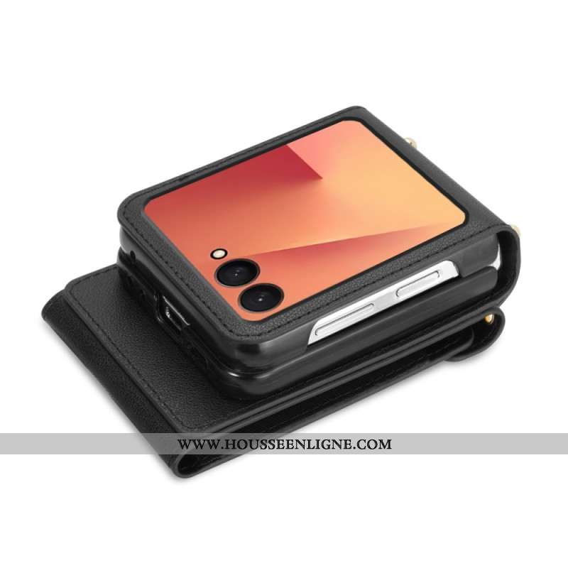 Coque Samsung Galaxy Z Flip 7 Portefeuille zippé et Bandoulière