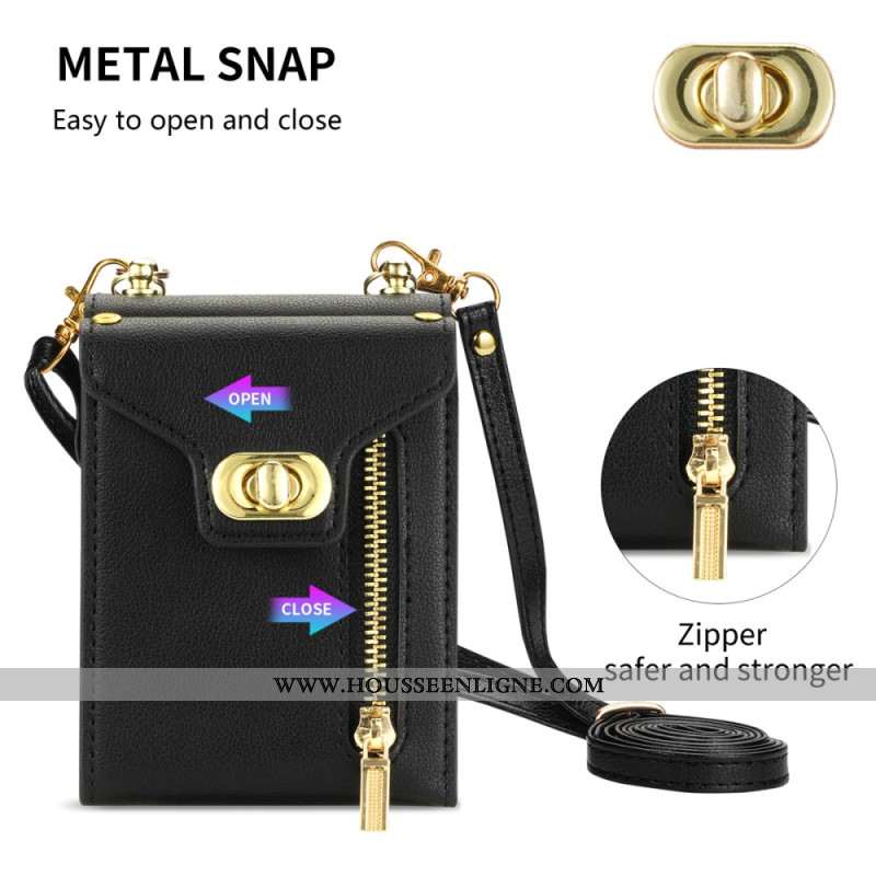 Coque Samsung Galaxy Z Flip 7 Portefeuille zippé et Bandoulière