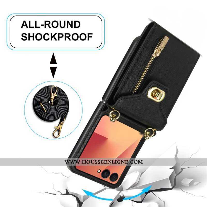 Coque Samsung Galaxy Z Flip 7 Portefeuille zippé et Bandoulière