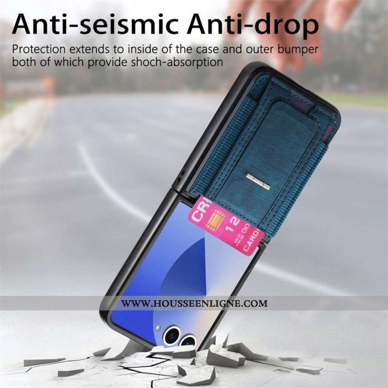 Coque Samsung Galaxy Z Flip 7 Support et Porte-cartes Rétro