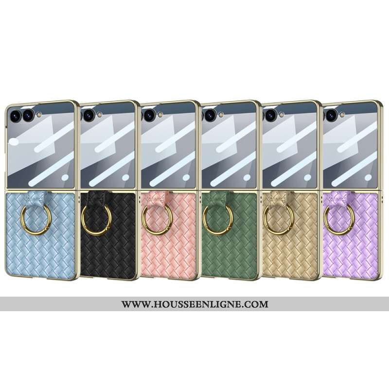 Coque Samsung Galaxy Z Flip 7 Texture Tissée avec Anneau-Support