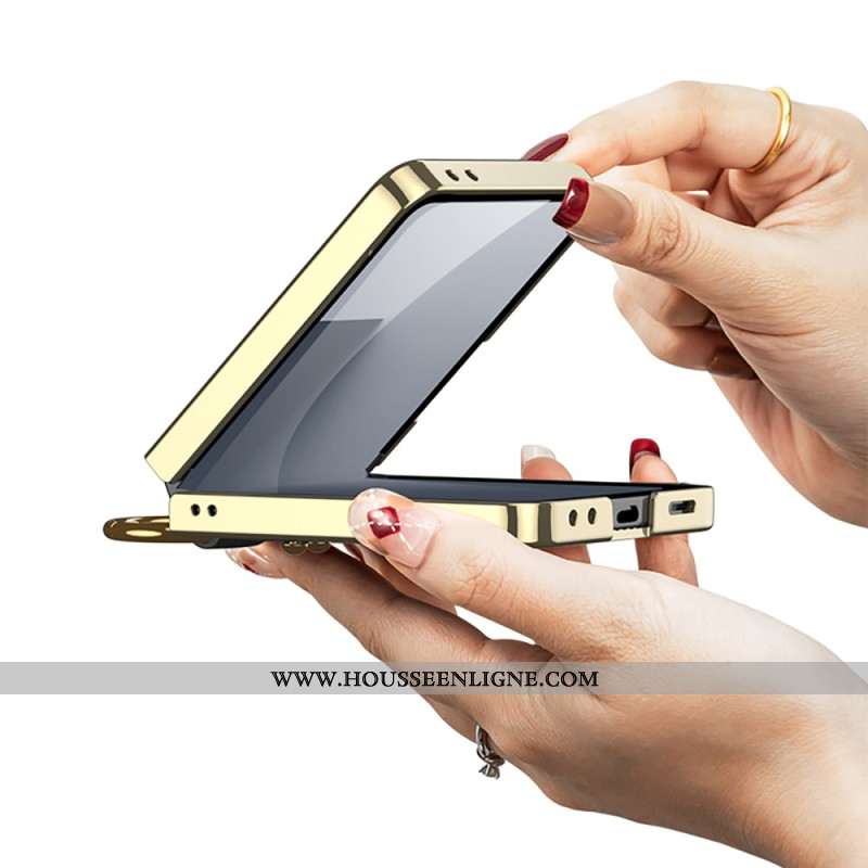 Coque Samsung Galaxy Z Flip 7 Texture Tissée avec Anneau-Support