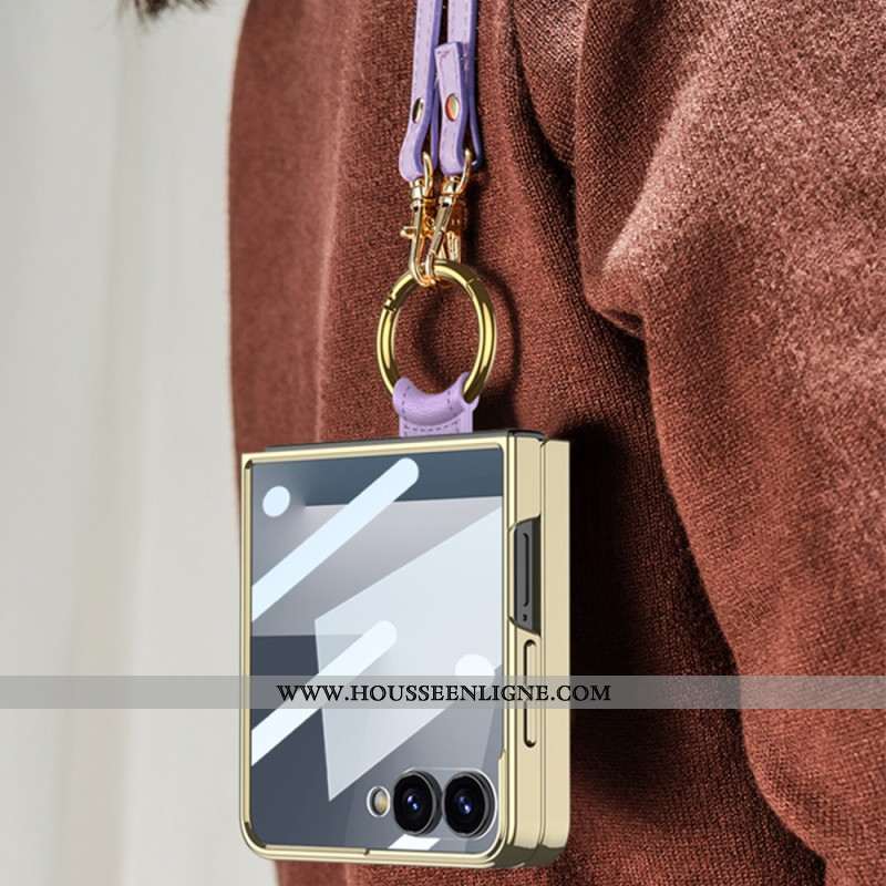 Coque Samsung Galaxy Z Flip 7 Texture Tissée avec Anneau-Support