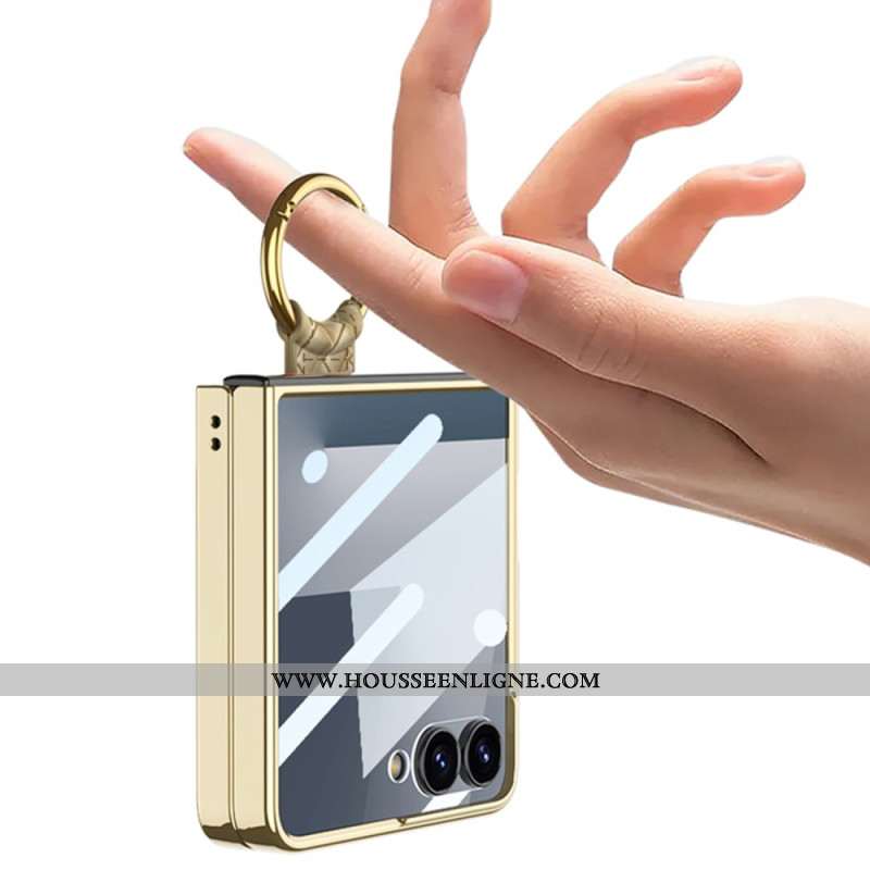 Coque Samsung Galaxy Z Flip 7 Texture Tissée avec Anneau-Support