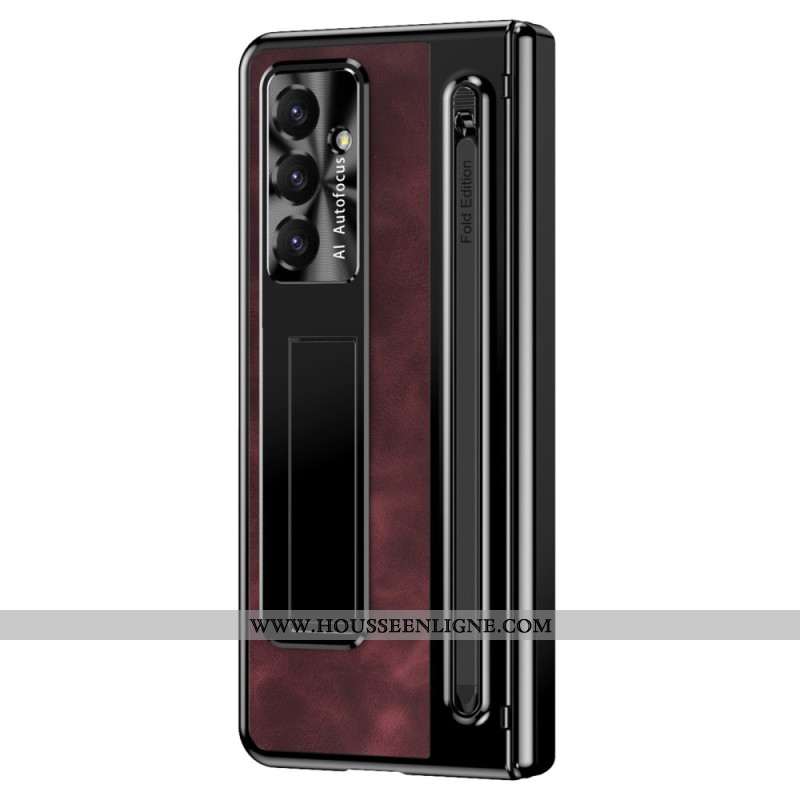 Coque Samsung Galaxy Z Fold 7 5G Effet Cuir Support et Porte-Stylet