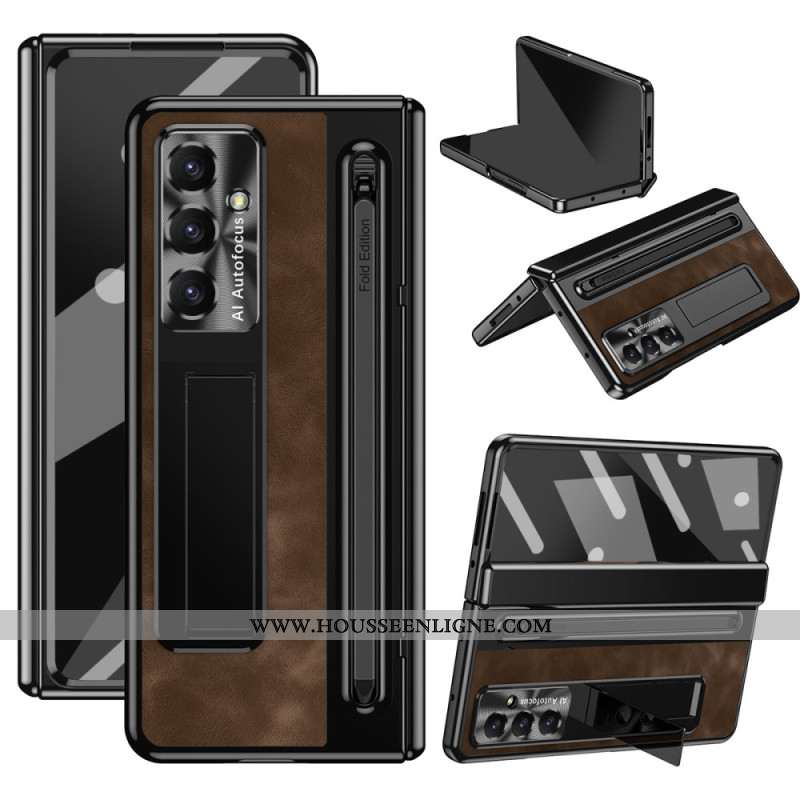 Coque Samsung Galaxy Z Fold 7 5G Effet Cuir Support et Porte-Stylet