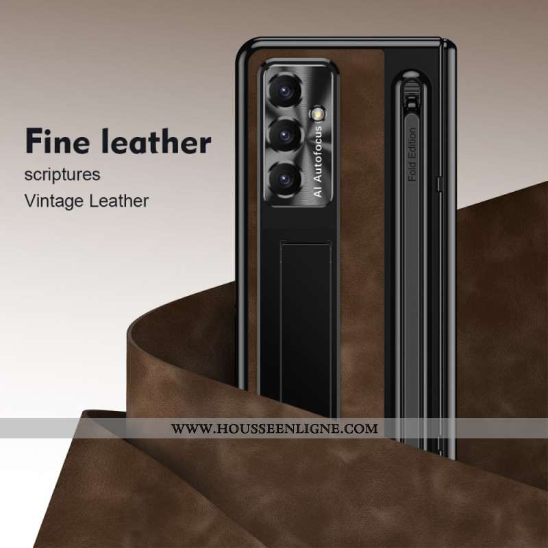 Coque Samsung Galaxy Z Fold 7 5G Effet Cuir Support et Porte-Stylet