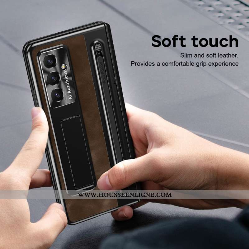 Coque Samsung Galaxy Z Fold 7 5G Effet Cuir Support et Porte-Stylet