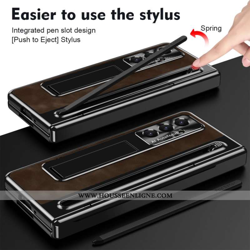 Coque Samsung Galaxy Z Fold 7 5G Effet Cuir Support et Porte-Stylet