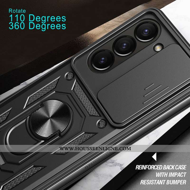 Coque Samsung Galaxy Z Fold 7 Anneau-Support et Couvercle Coulissant pour Caméra