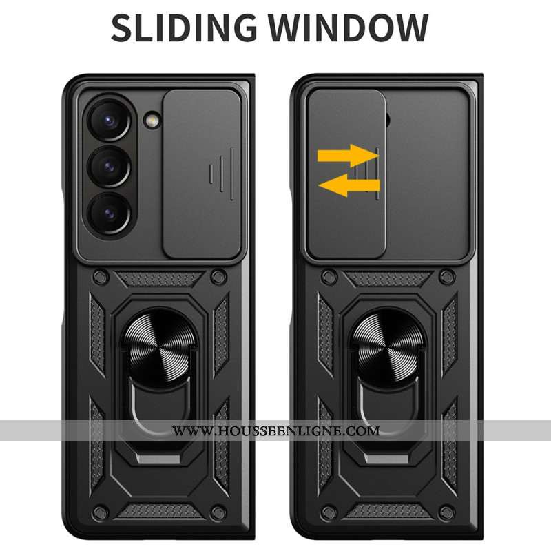 Coque Samsung Galaxy Z Fold 7 Anneau-Support et Couvercle Coulissant pour Caméra