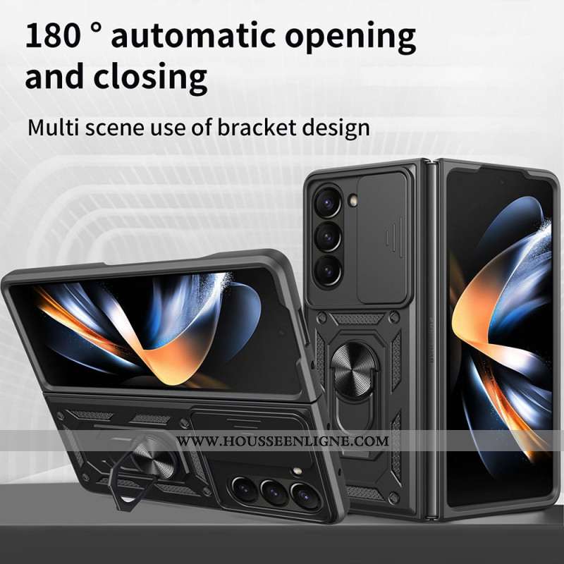 Coque Samsung Galaxy Z Fold 7 Anneau-Support et Couvercle Coulissant pour Caméra