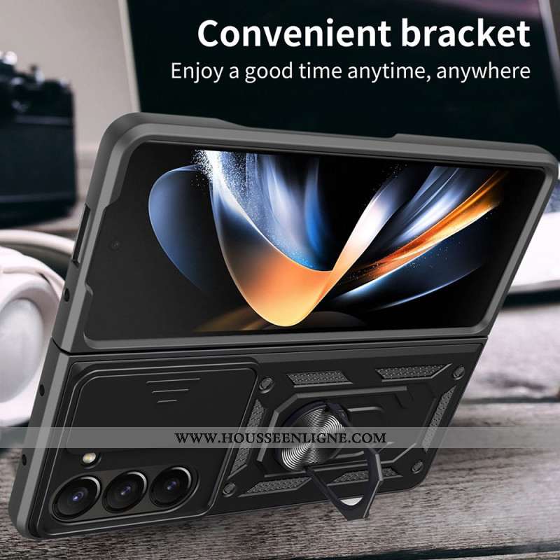 Coque Samsung Galaxy Z Fold 7 Anneau-Support et Couvercle Coulissant pour Caméra