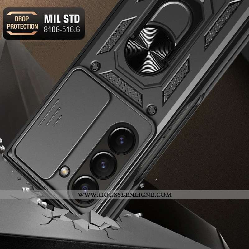 Coque Samsung Galaxy Z Fold 7 Anneau-Support et Couvercle Coulissant pour Caméra