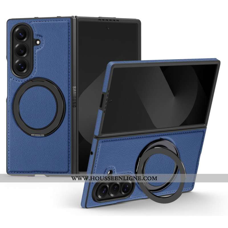Coque Samsung Galaxy Z Fold 7 Compatible MagSafe Effet Cuir avec Anneau-Support Rotatif à