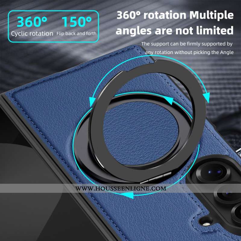 Coque Samsung Galaxy Z Fold 7 Compatible MagSafe Effet Cuir avec Anneau-Support Rotatif à