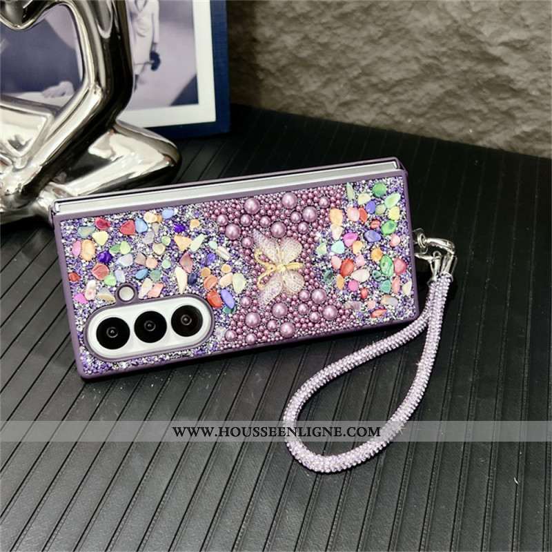 Coque Samsung Galaxy Z Fold 7 Papillon Strass avec Lanière