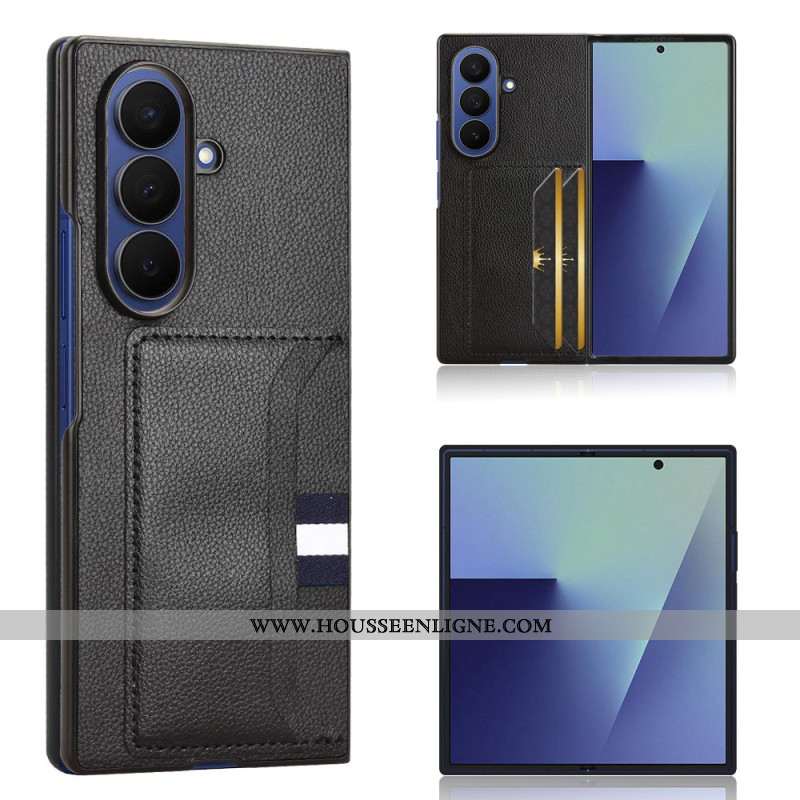 Coque Samsung Galaxy Z Fold 7 Texture Litchi avec Porte-Cartes