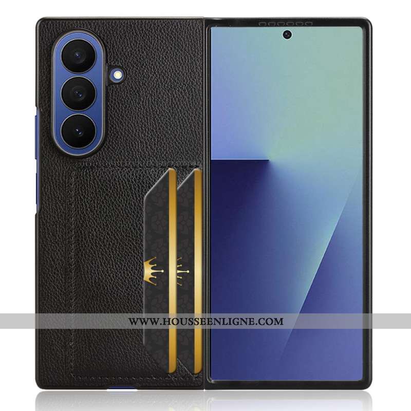 Coque Samsung Galaxy Z Fold 7 Texture Litchi avec Porte-Cartes