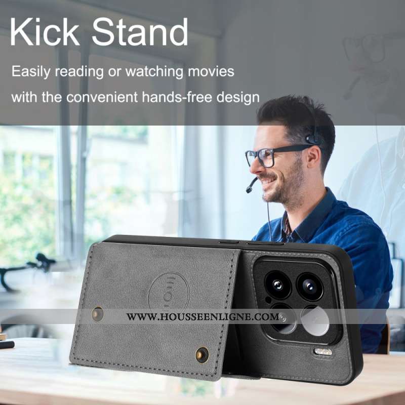 Coque Xiaomi 15 Effet Cuir avec Porte-cartes et Support