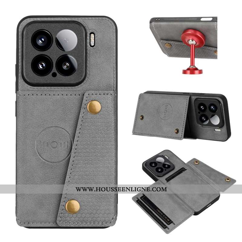 Coque Xiaomi 15 Effet Cuir avec Porte-cartes et Support