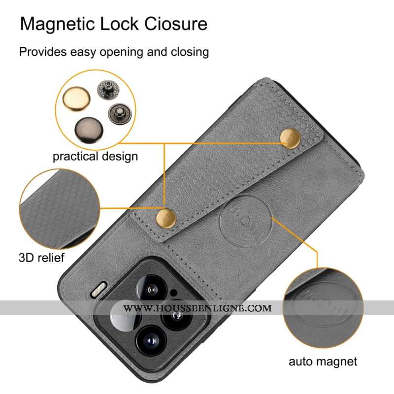 Coque Xiaomi 15 Effet Cuir avec Porte-cartes et Support