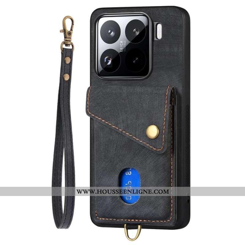 Coque Xiaomi 15 Effet Daim Porte-Cartes et Lanière