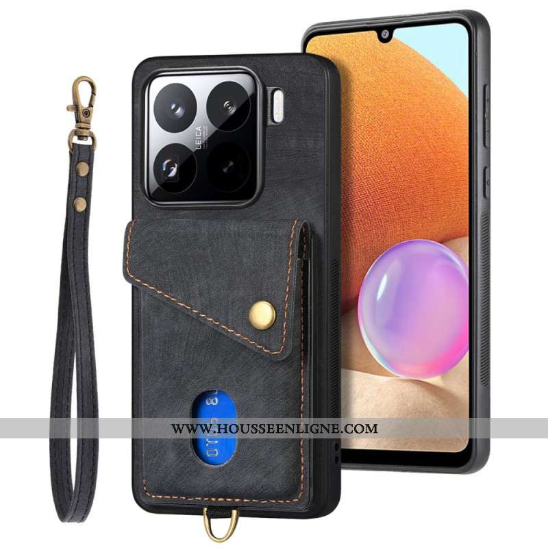 Coque Xiaomi 15 Effet Daim Porte-Cartes et Lanière