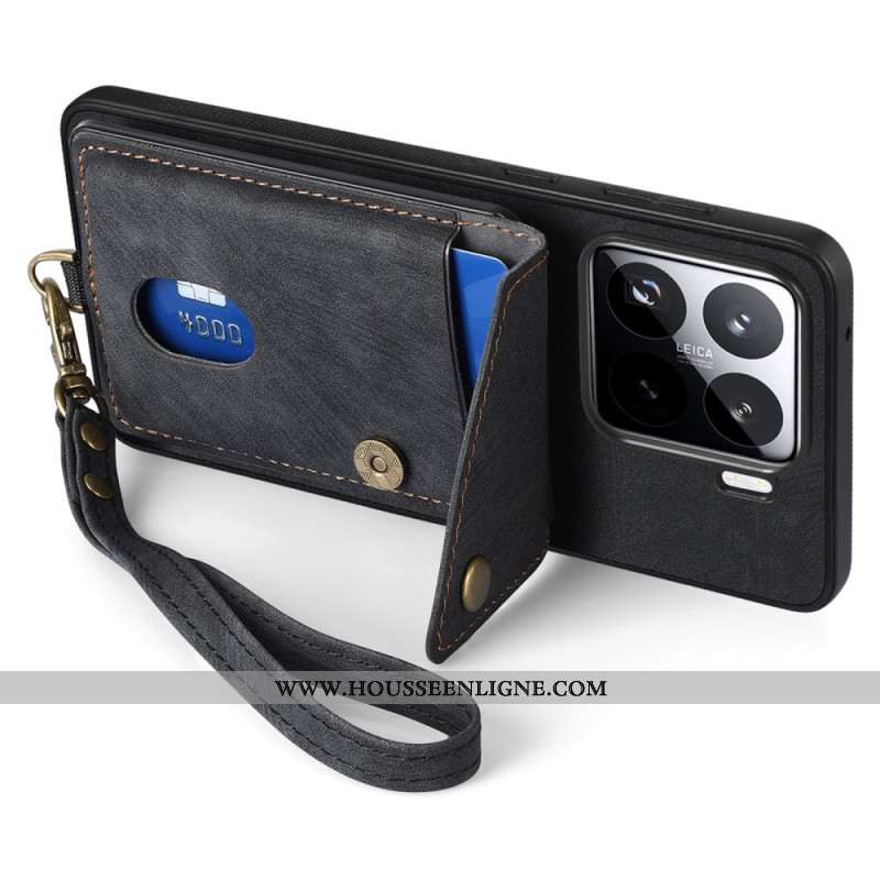 Coque Xiaomi 15 Effet Daim Porte-Cartes et Lanière
