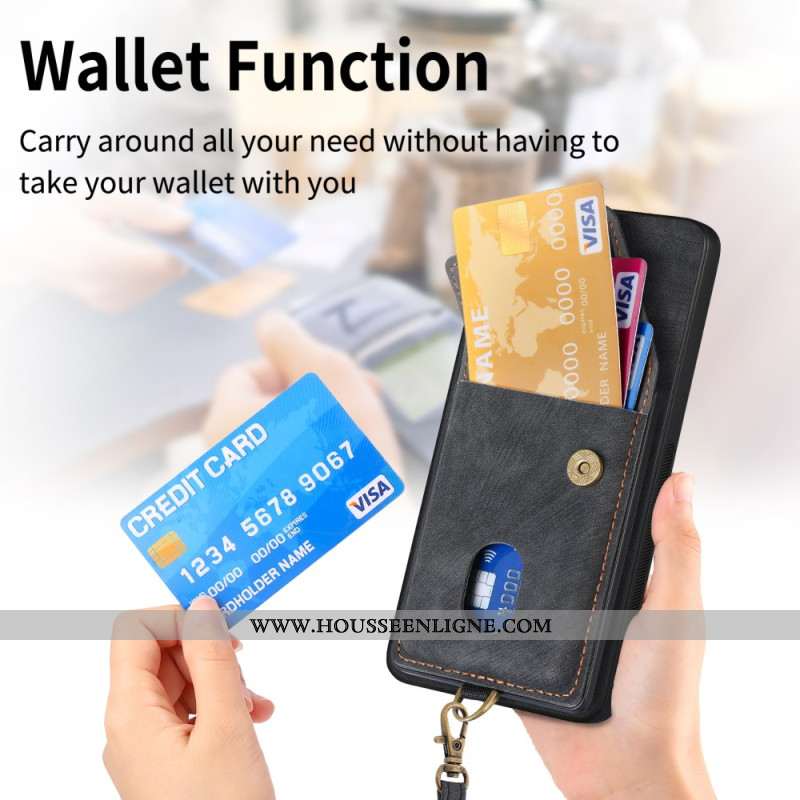 Coque Xiaomi 15 Effet Daim Porte-Cartes et Lanière