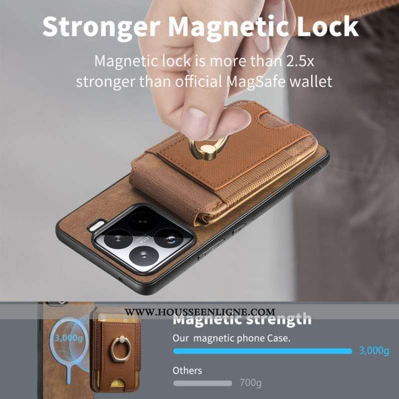 Coque Xiaomi 15 Effet Daim Porte-cartes Détachable et Support