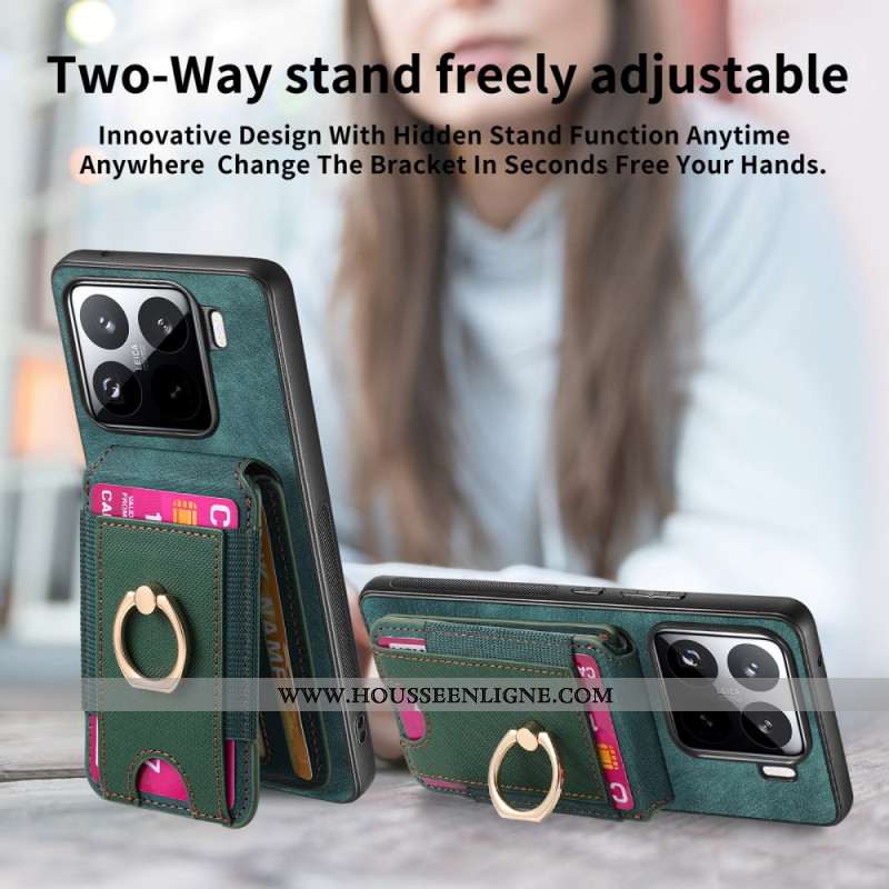 Coque Xiaomi 15 Effet Daim Porte-cartes Détachable et Support