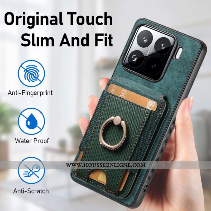 Coque Xiaomi 15 Effet Daim Porte-cartes Détachable et Support