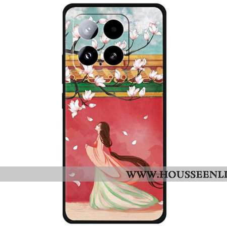 Coque Xiaomi 15 Femme et Fleurs de Pêcher
