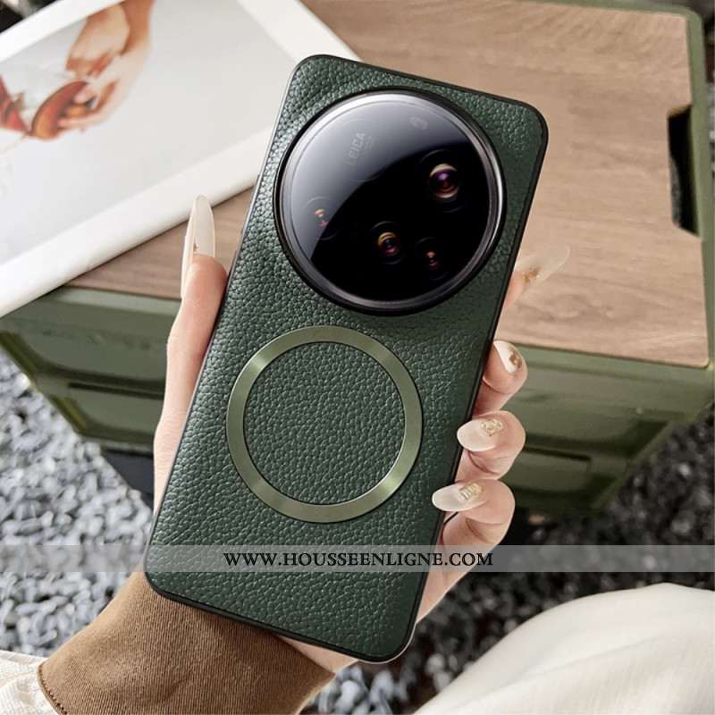 Coque Xiaomi 15 Ultra Compatible MagSafe Effet Cuir Litchi