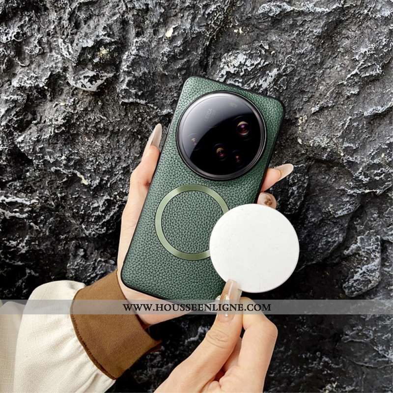Coque Xiaomi 15 Ultra Compatible MagSafe Effet Cuir Litchi
