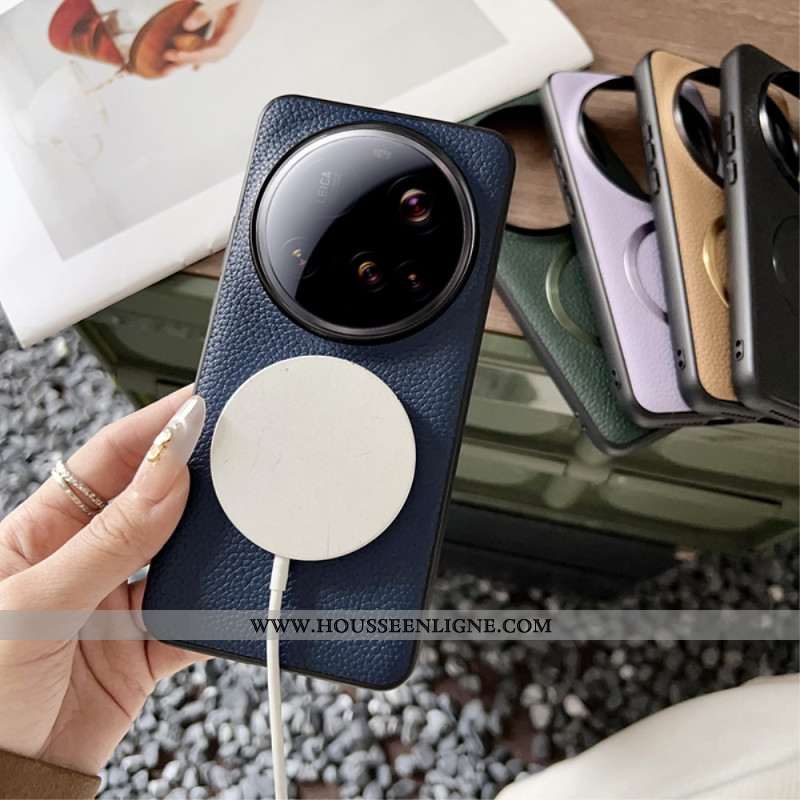 Coque Xiaomi 15 Ultra Compatible MagSafe Effet Cuir Litchi