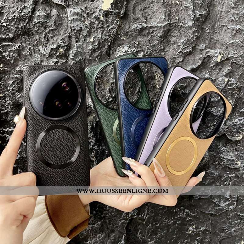 Coque Xiaomi 15 Ultra Compatible MagSafe Effet Cuir Litchi
