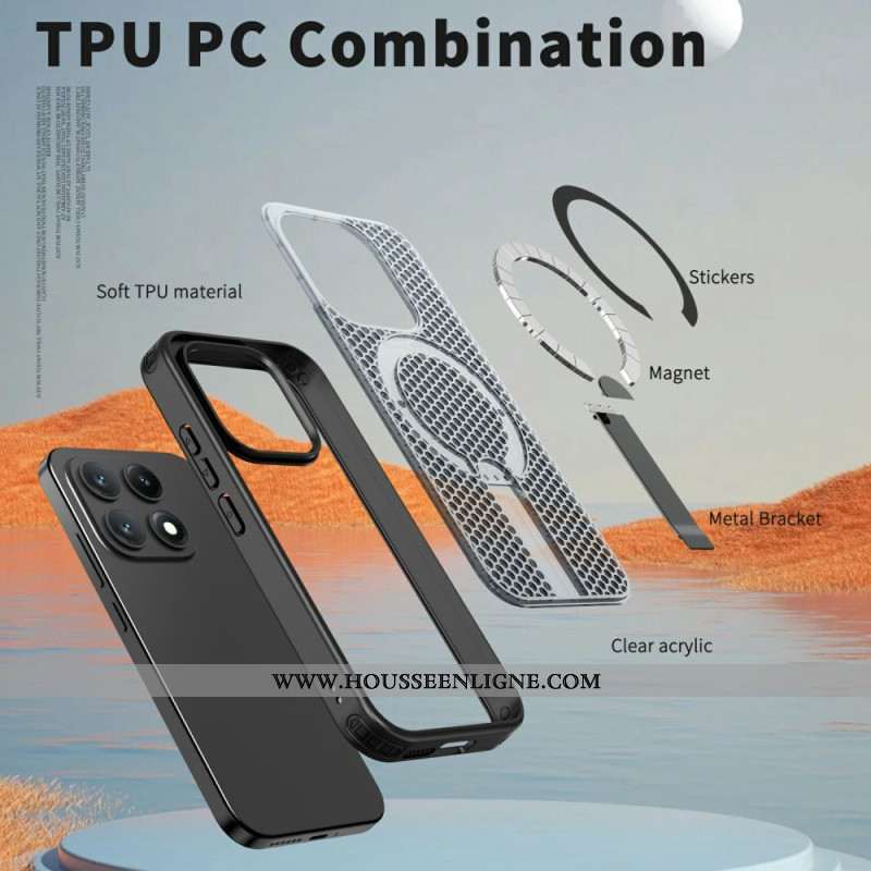 Coque Xiaomi 17 Magnétique Texture Quadrillée avec Béquille