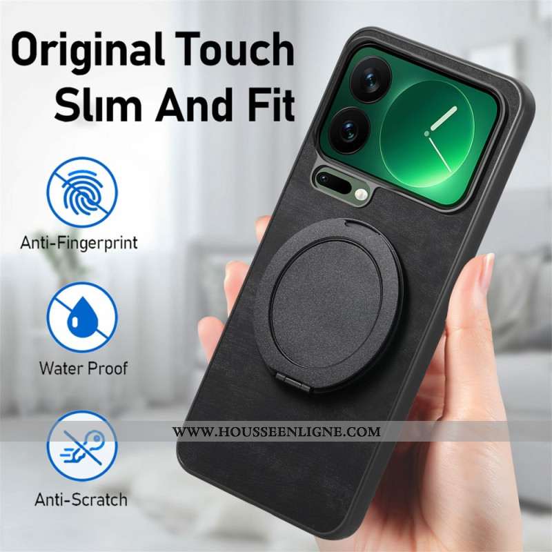 Coque Xiaomi 17 Pro Max Support Rotatif et Texture Cuir Rétro