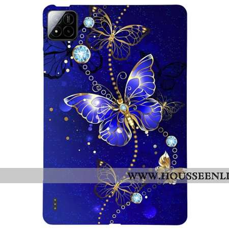 Coque Xiaomi Pad 7 / Pad 7 Pro Papillons Bleus et Diamants