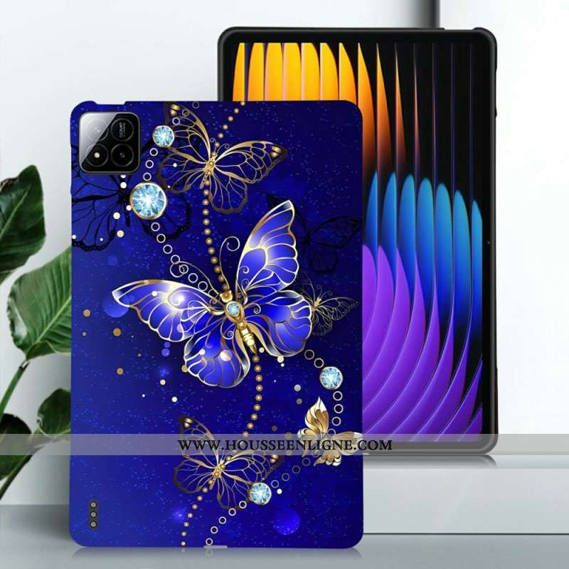 Coque Xiaomi Pad 7 / Pad 7 Pro Papillons Bleus et Diamants