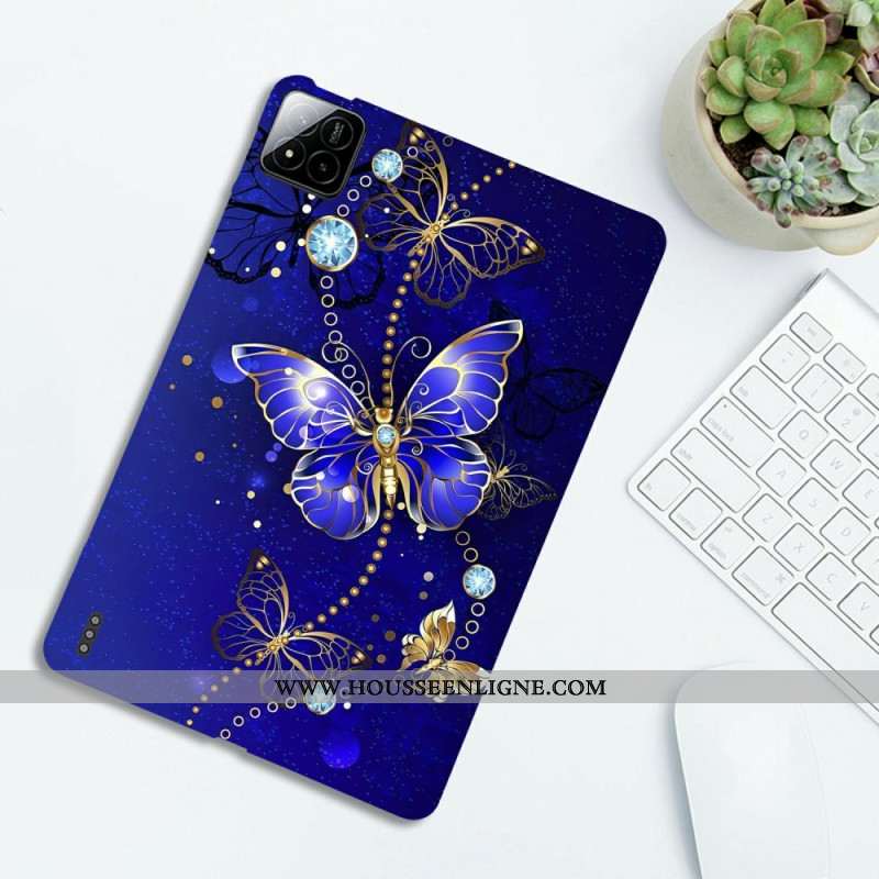 Coque Xiaomi Pad 7 / Pad 7 Pro Papillons Bleus et Diamants