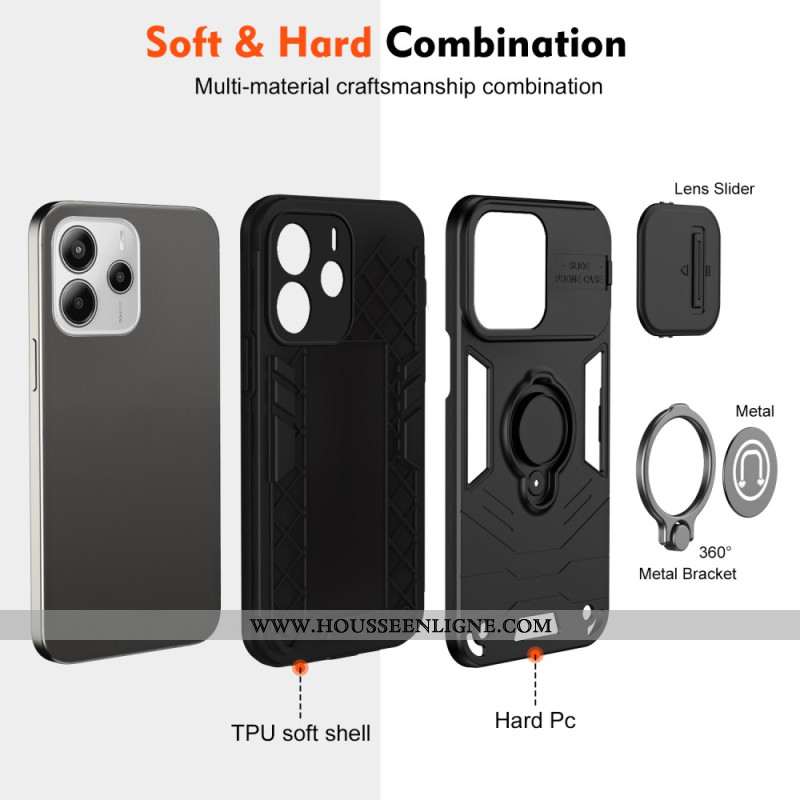 Coque Xiaomi Redmi Note 14 4G Protège-Caméra Coulissant et Support